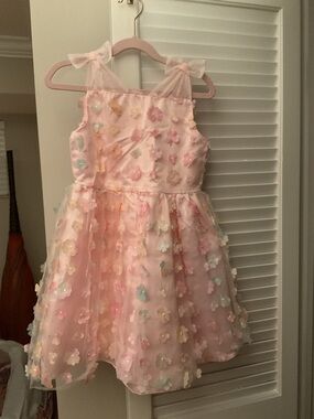 Little Angels Pink Pastel Floral Appliqué Tulle Dress NWOT size 6